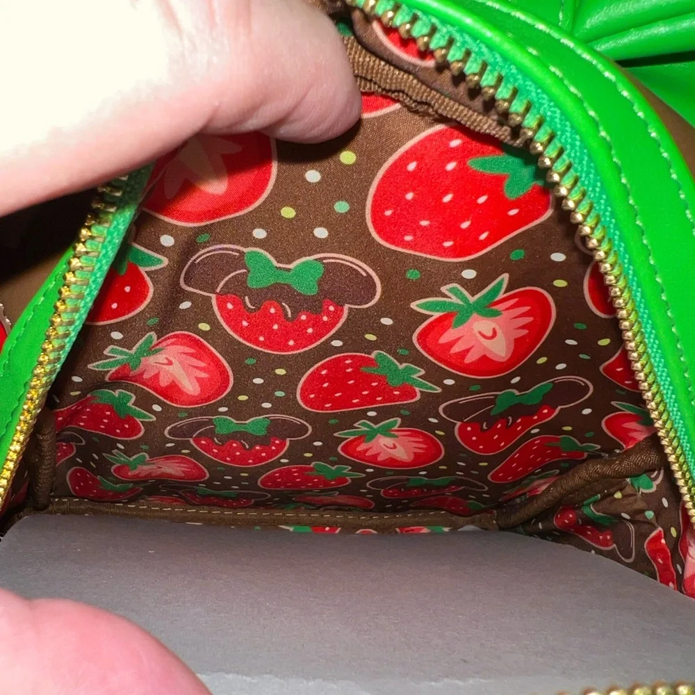 Loungefly Disney Minnie Mouse Scented Chocolate Dipped Strawberry Backpack - Picture 5 of 8
